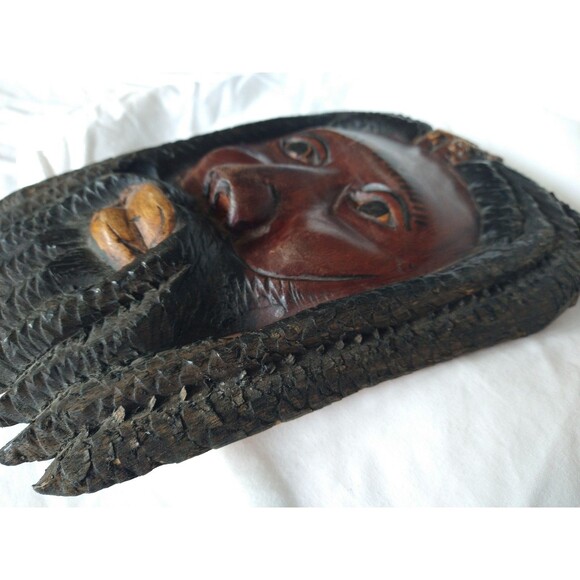 Vintage Jamaican Hand Carved Wood Mask Rasta Art Sculpture 9 x 6.5” Boho Tribal - Picture 7 of 16